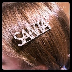 NWT Large “SANTA” Silver Pave Rhinestone Hair Pin